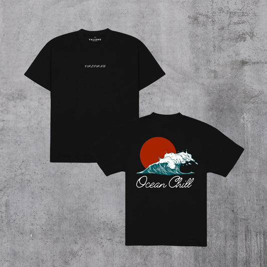 Playera Semi Oversize Negra Ocean chill