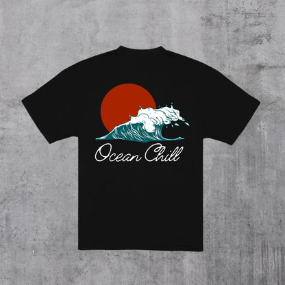 Playera Semi Oversize Negra Ocean chill