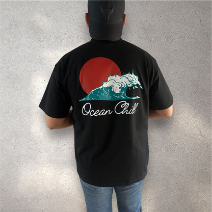 Playera Semi Oversize Negra Ocean chill